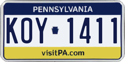 PA license plate KOY1411