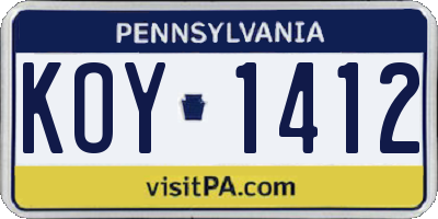 PA license plate KOY1412
