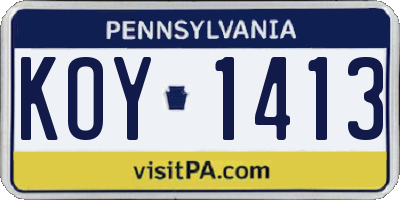 PA license plate KOY1413