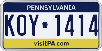 PA license plate KOY1414
