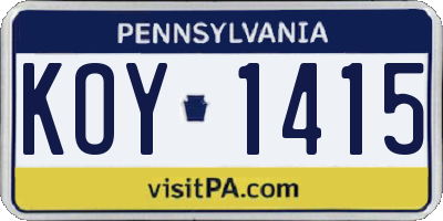 PA license plate KOY1415