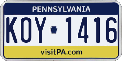 PA license plate KOY1416