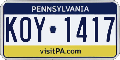 PA license plate KOY1417