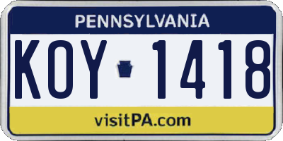PA license plate KOY1418