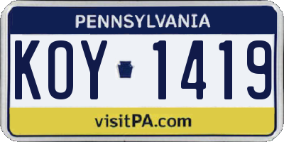 PA license plate KOY1419