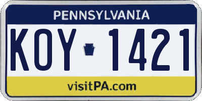 PA license plate KOY1421