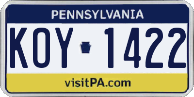 PA license plate KOY1422