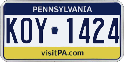 PA license plate KOY1424