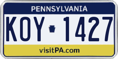 PA license plate KOY1427