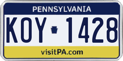 PA license plate KOY1428