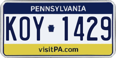 PA license plate KOY1429