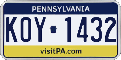 PA license plate KOY1432