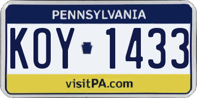 PA license plate KOY1433