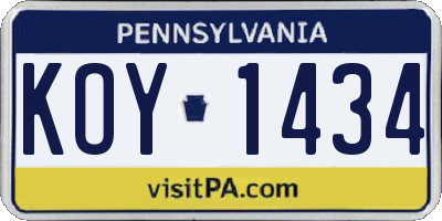 PA license plate KOY1434