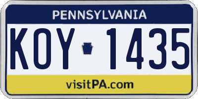 PA license plate KOY1435