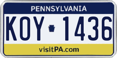 PA license plate KOY1436