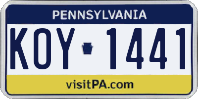 PA license plate KOY1441