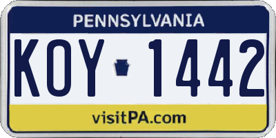 PA license plate KOY1442