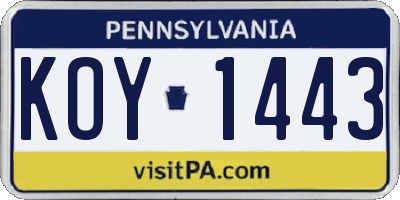 PA license plate KOY1443