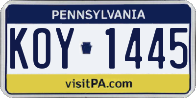 PA license plate KOY1445