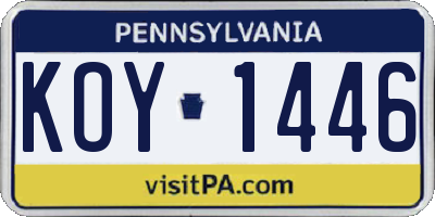 PA license plate KOY1446