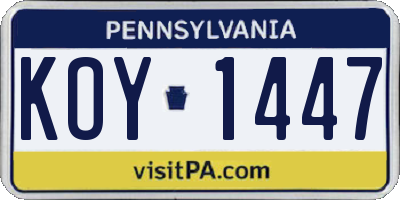 PA license plate KOY1447