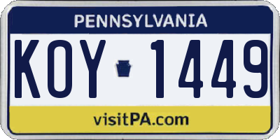 PA license plate KOY1449