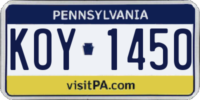 PA license plate KOY1450