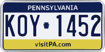 PA license plate KOY1452
