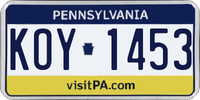 PA license plate KOY1453