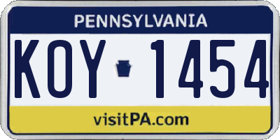 PA license plate KOY1454