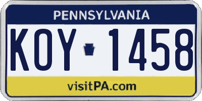 PA license plate KOY1458