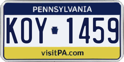 PA license plate KOY1459