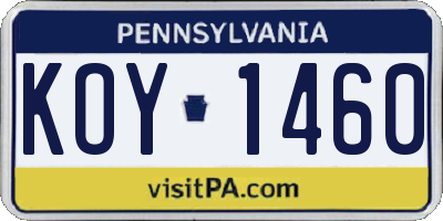PA license plate KOY1460