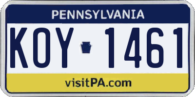 PA license plate KOY1461
