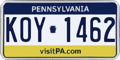 PA license plate KOY1462