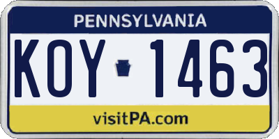 PA license plate KOY1463