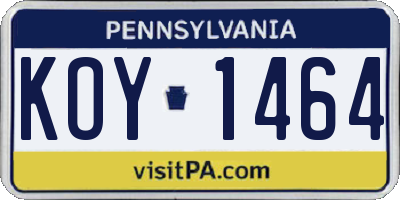 PA license plate KOY1464