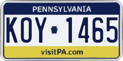 PA license plate KOY1465