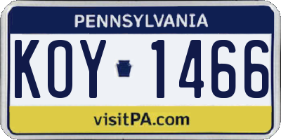 PA license plate KOY1466
