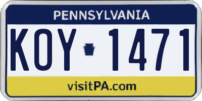 PA license plate KOY1471