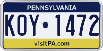 PA license plate KOY1472