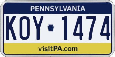 PA license plate KOY1474