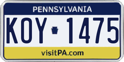PA license plate KOY1475