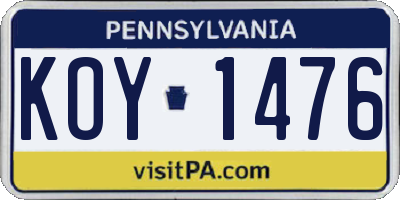 PA license plate KOY1476