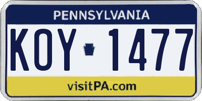 PA license plate KOY1477