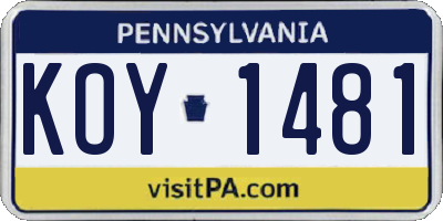 PA license plate KOY1481