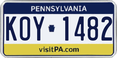 PA license plate KOY1482