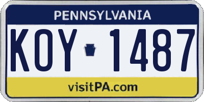 PA license plate KOY1487