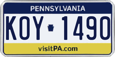 PA license plate KOY1490
